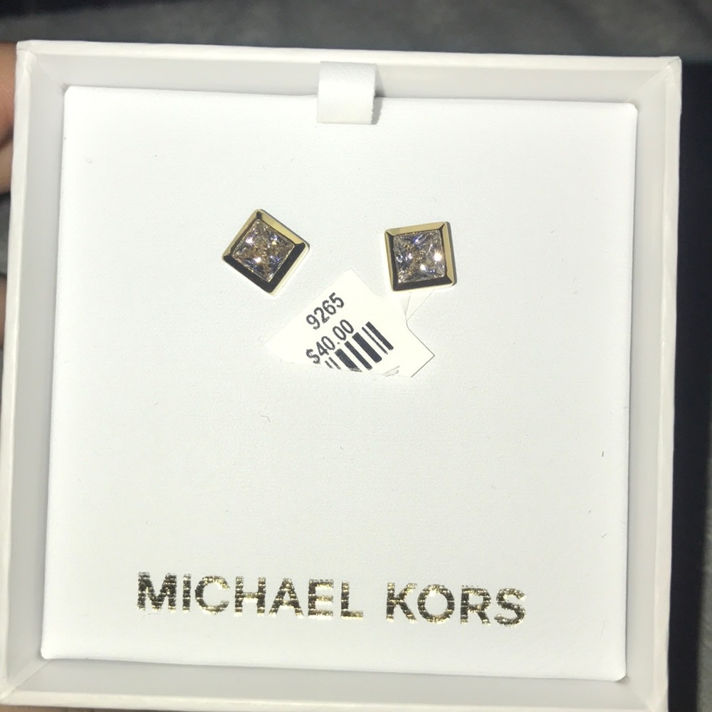 MICHAEL KORS Gold Crystal Square Stud Earrings